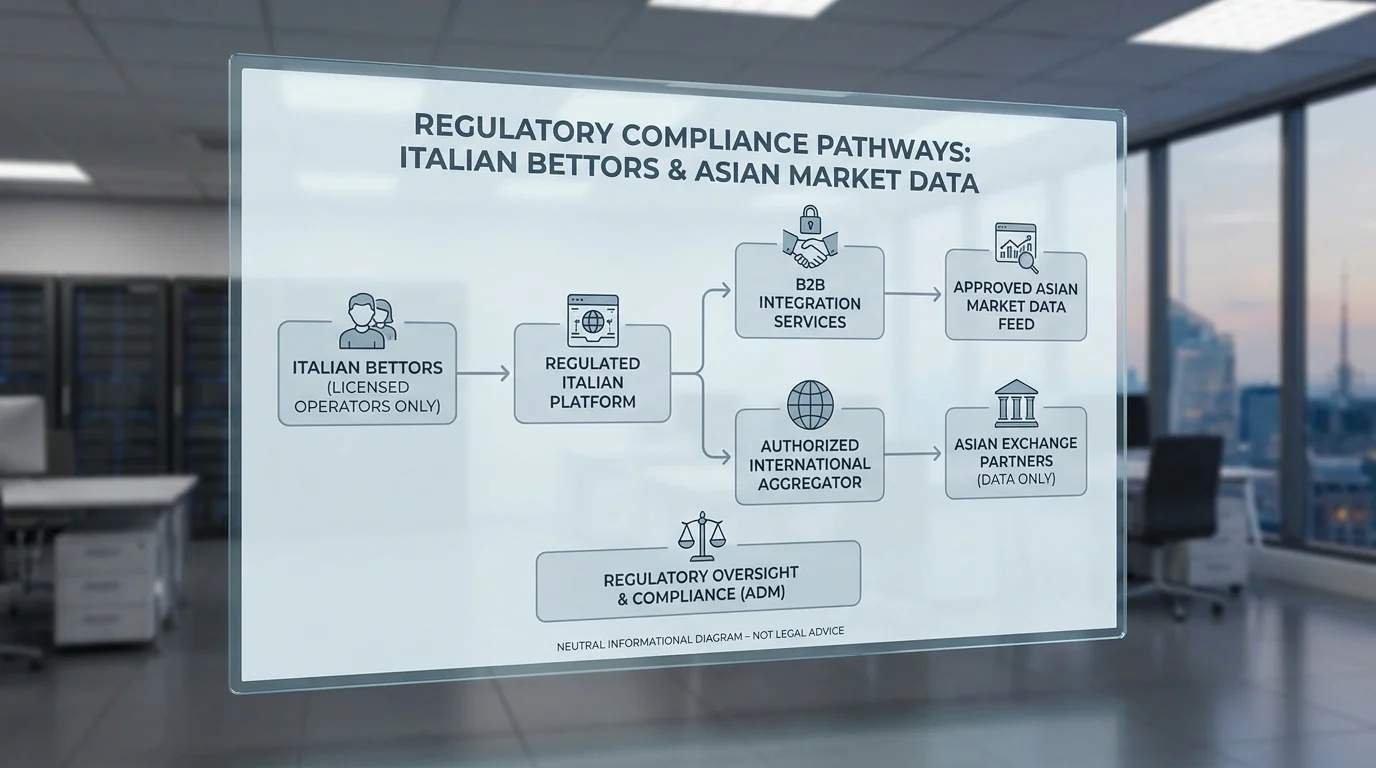 Schema delle opzioni legali disponibili per lo scommettitore italiano per accedere ai mercati asiatici