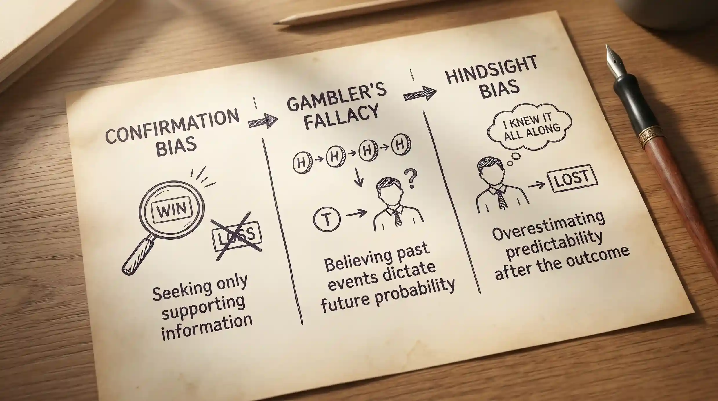 Schema dei tre errori cognitivi più comuni nella valutazione dei pronostici calcio