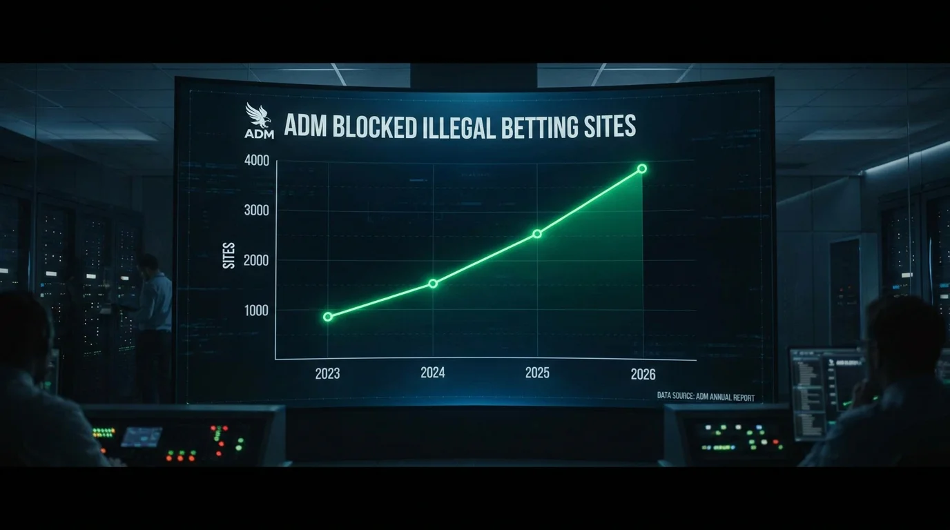 Grafico del numero di siti illegali oscurati dall'ADM negli anni 2023-2026