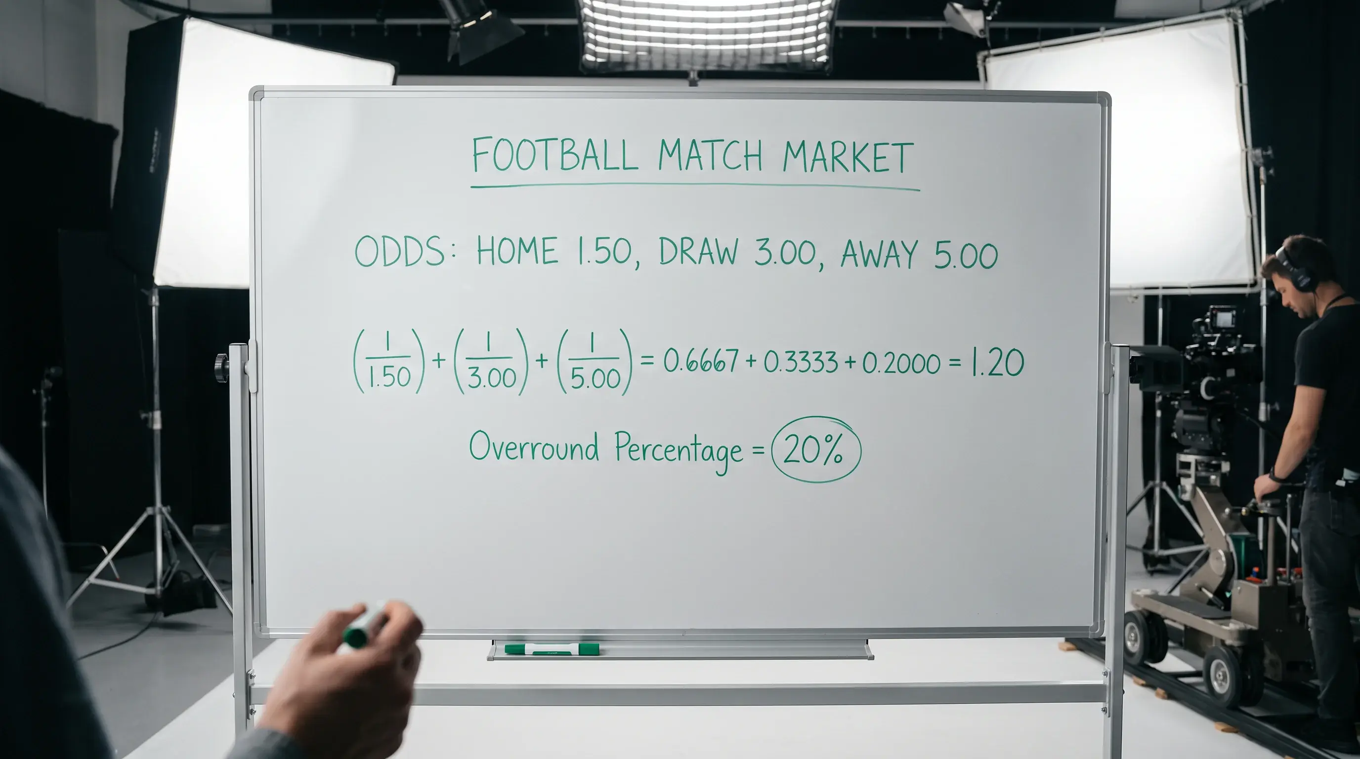 Schema del calcolo dell'overround su una partita 1X2 con tre quote bookmaker
