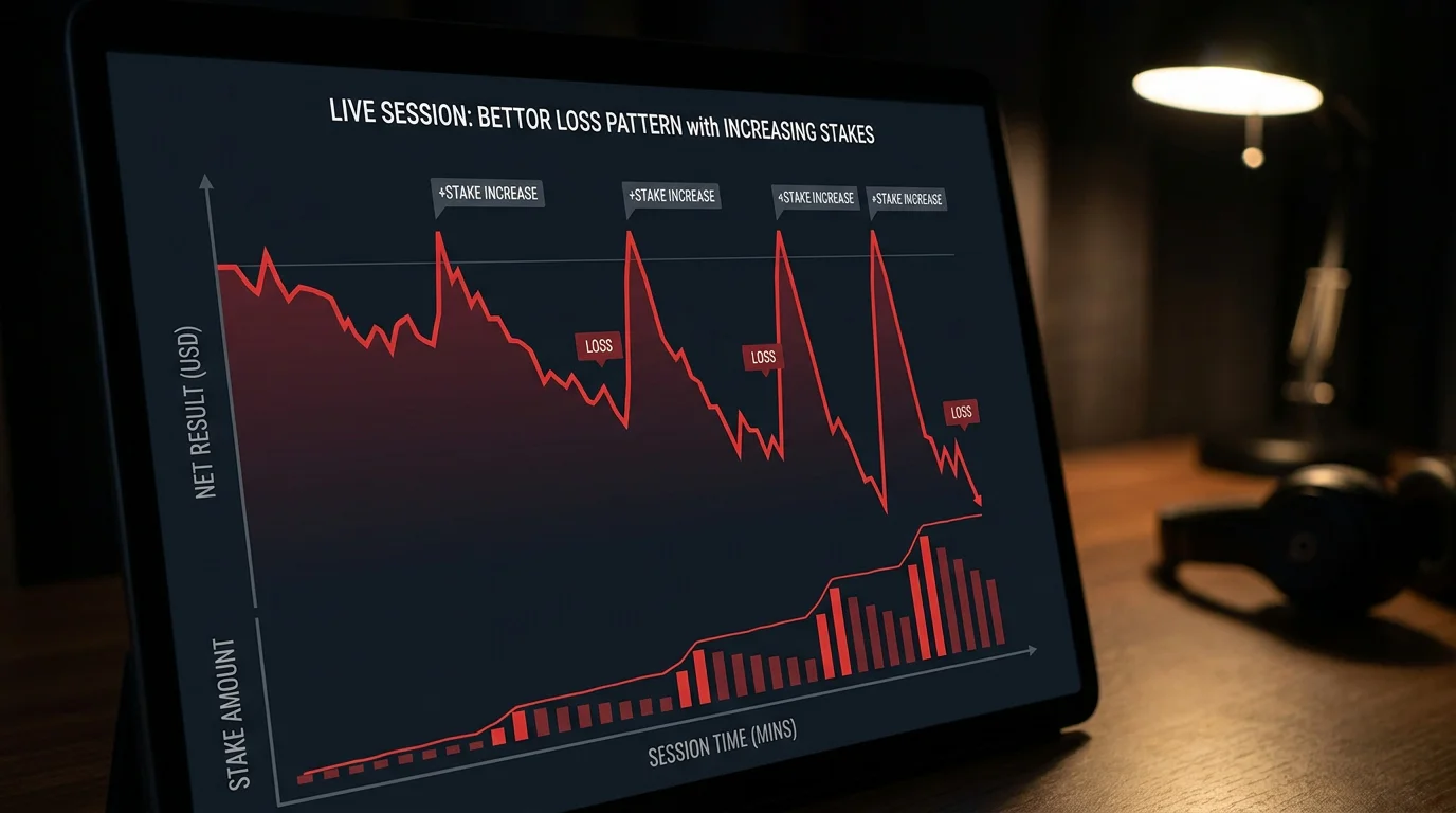 Grafico che illustra il comportamento di chasing delle perdite nelle sessioni di scommesse calcio