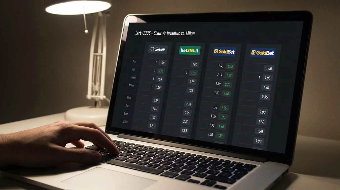 Schermata di un comparatore di quote in tempo reale per bookmaker italiani su una partita Serie A