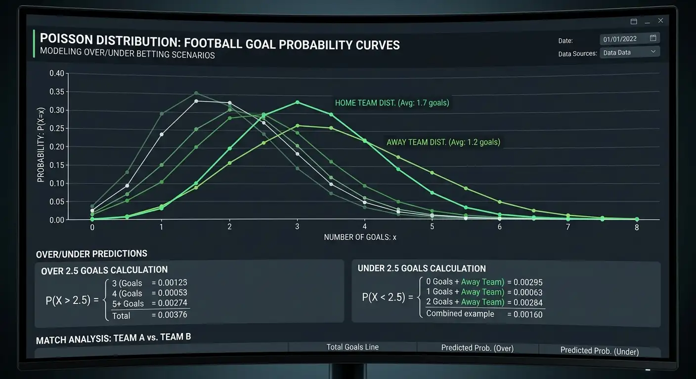 Grafico della distribuzione di Poisson applicata alla previsione over/under nel calcio