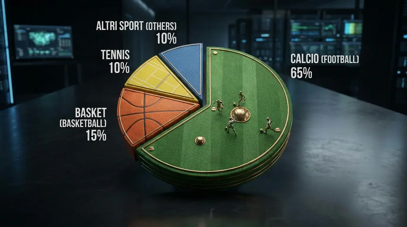 Grafico della distribuzione della raccolta scommesse tra calcio basket tennis e altri sport in Italia