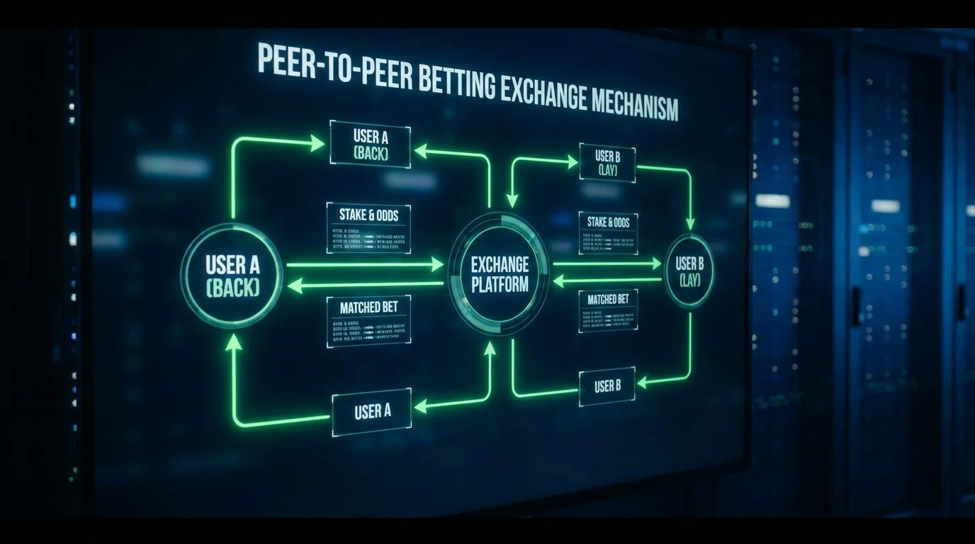 Schema del meccanismo peer-to-peer degli exchange di scommesse con back e lay su una partita calcio
