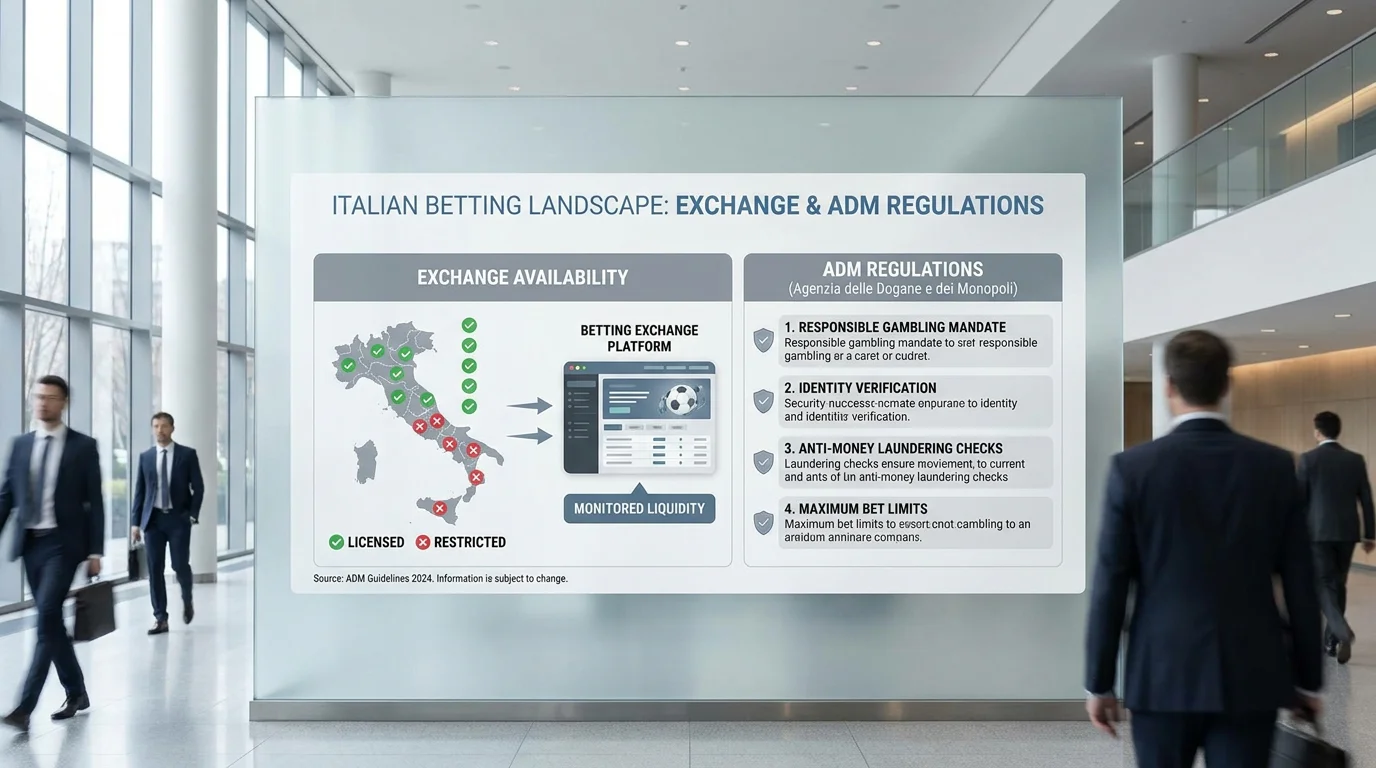 Schema della disponibilità e delle limitazioni degli exchange di scommesse per utenti italiani ADM
