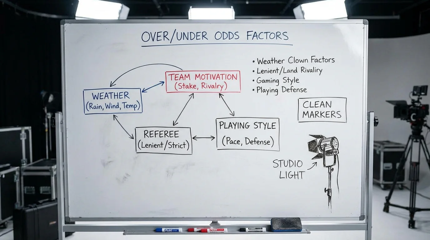 Schema dei fattori che influenzano le quote over/under: meteo motivazione arbitro e stile di gioco