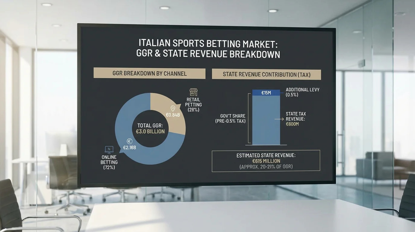 Schema del GGR e del gettito per lo Stato generati dalle scommesse sportive in Italia