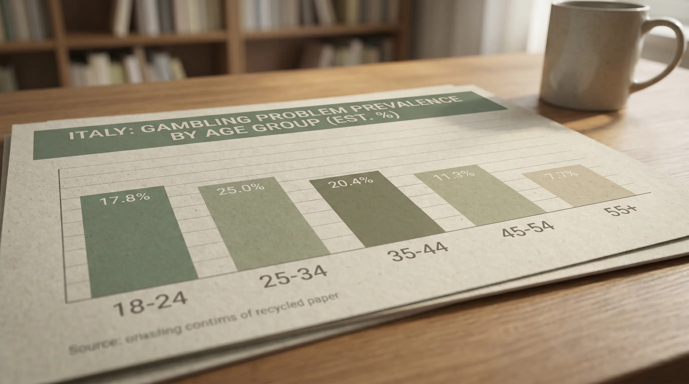 Grafico delle statistiche CNR sui giocatori problematici in Italia distinto per fascia d'età