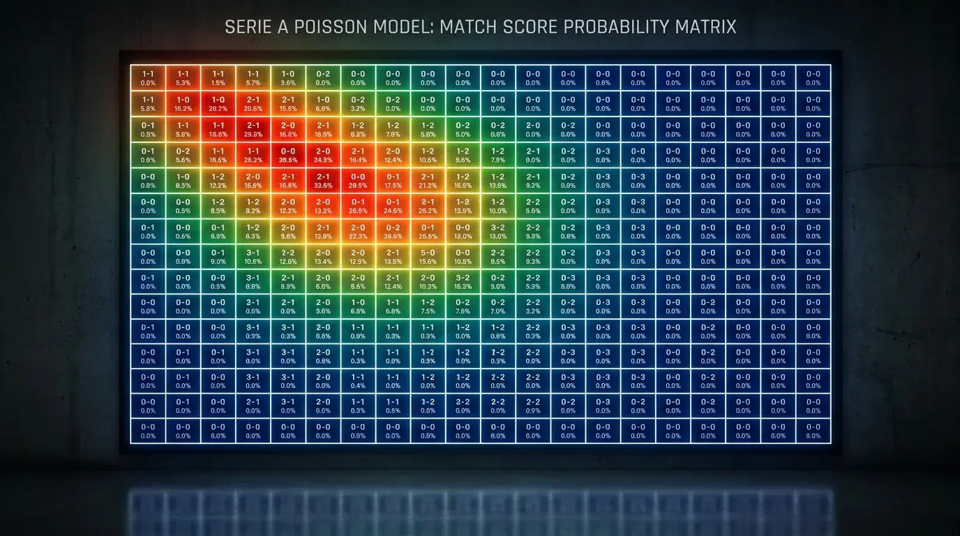 Matrice delle probabilità di ogni risultato generata dal modello Poisson per una partita Serie A
