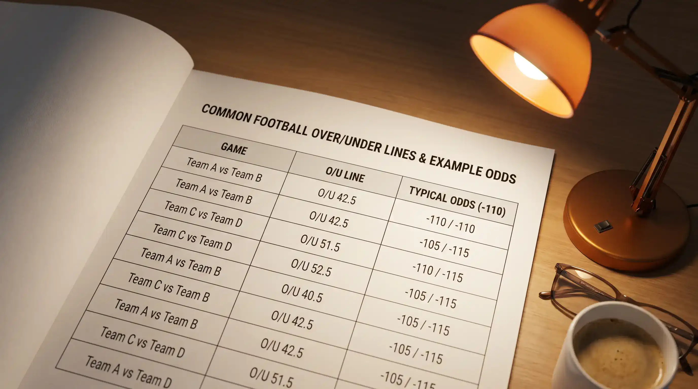 Tabella delle linee over/under più comuni nelle scommesse calcio con esempi di quote