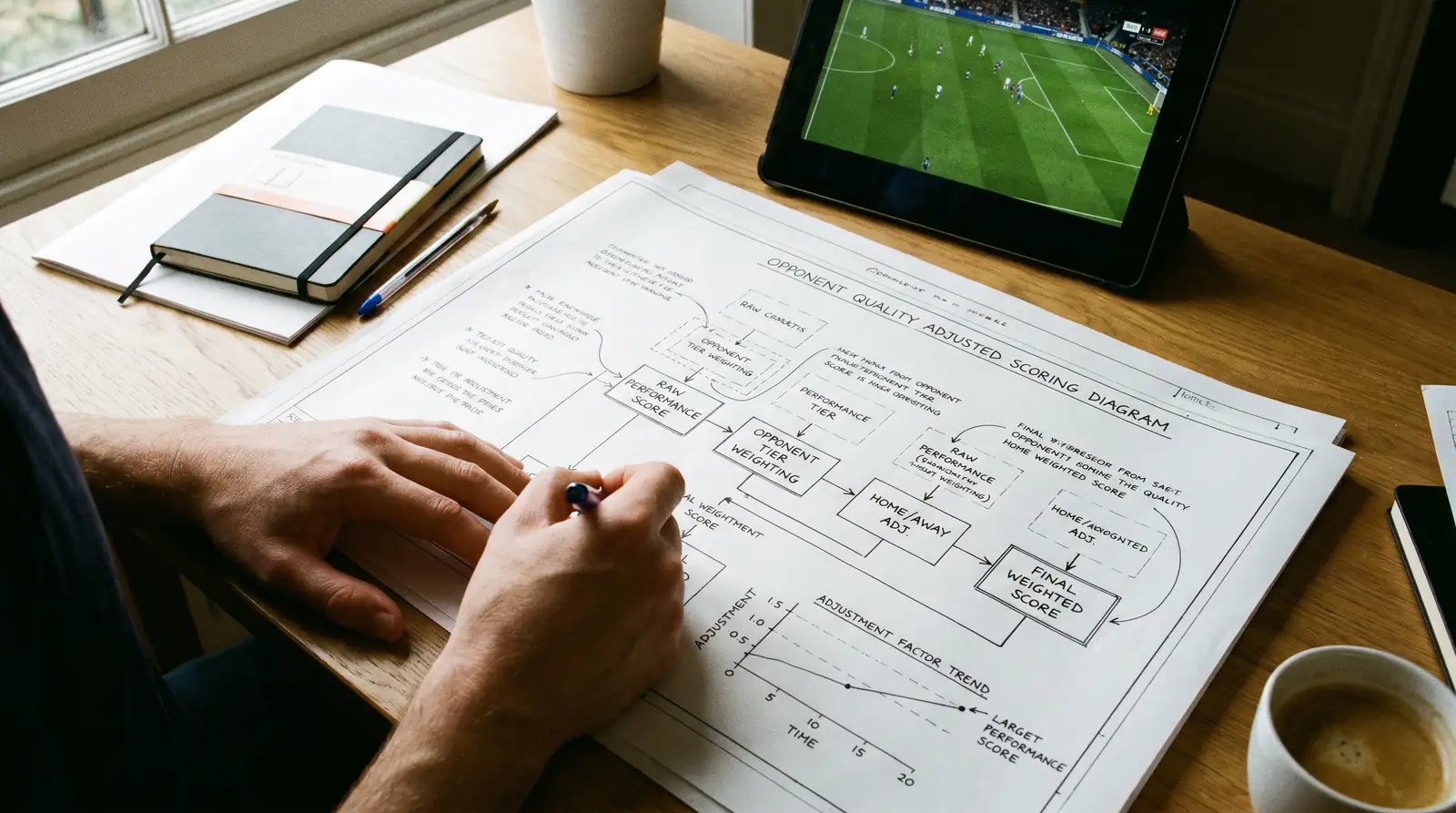 Schema della pesatura delle performance per qualità degli avversari nell'analisi della forma calcio