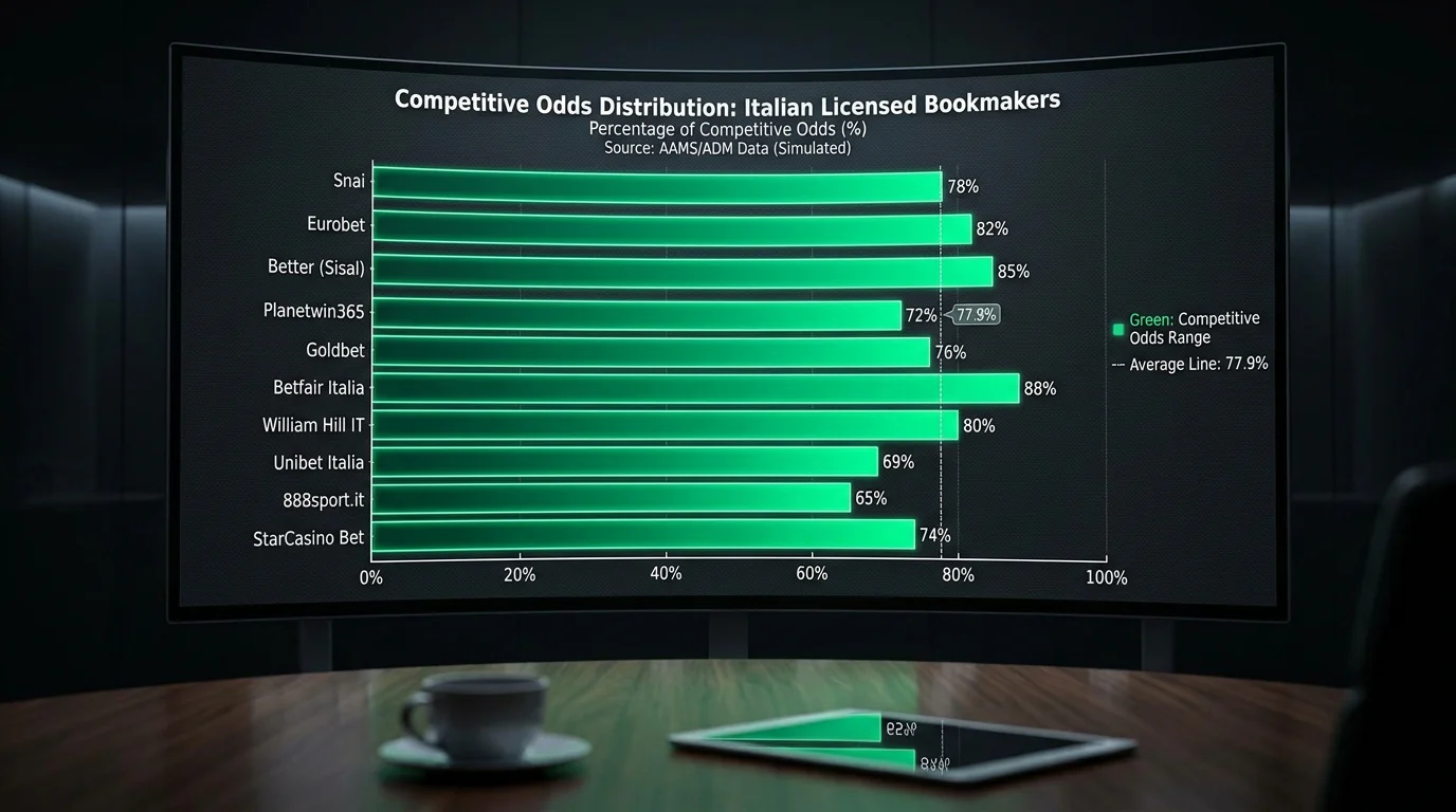 Grafico della distribuzione delle quote più competitive tra i principali bookmaker italiani con licenza ADM