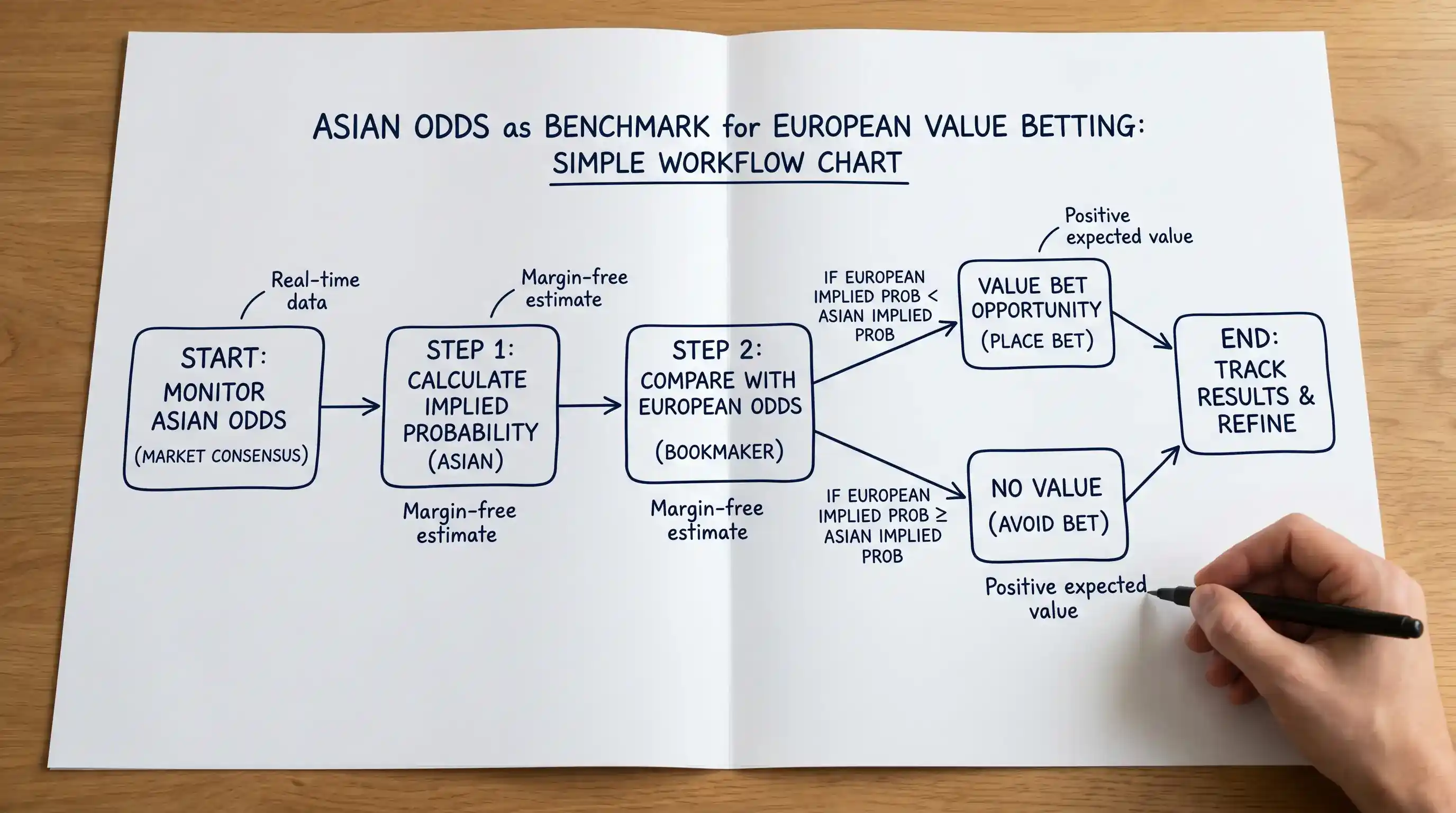 Schema di come usare le quote asiatiche come benchmark per il value betting europeo nel calcio