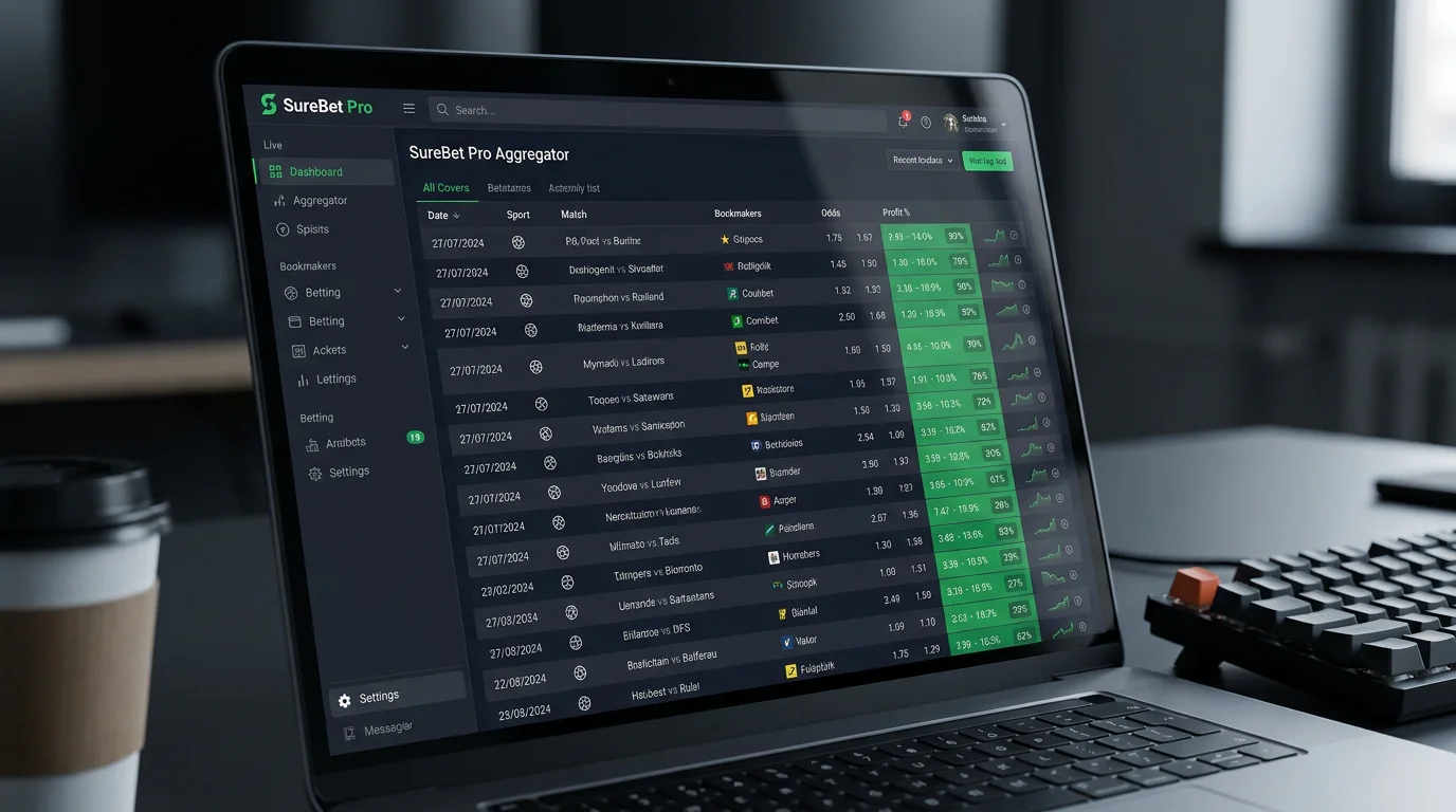 Schermata di un aggregatore software per trovare opportunità di sure bet tra bookmaker calcio