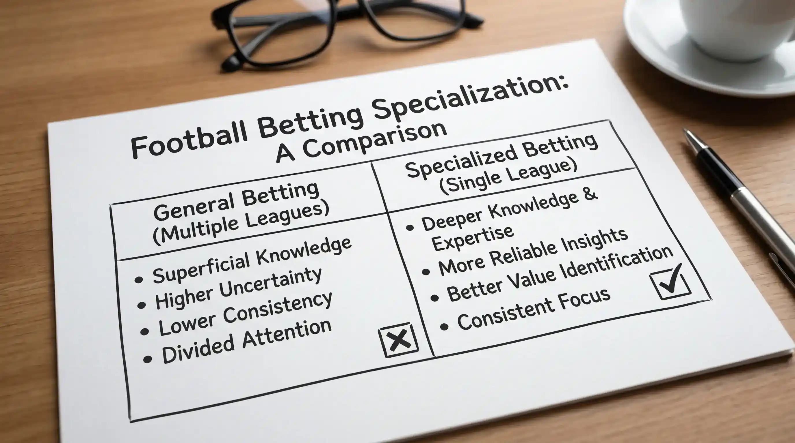 Schema del vantaggio della specializzazione su un campionato specifico per trovare edge nelle scommesse