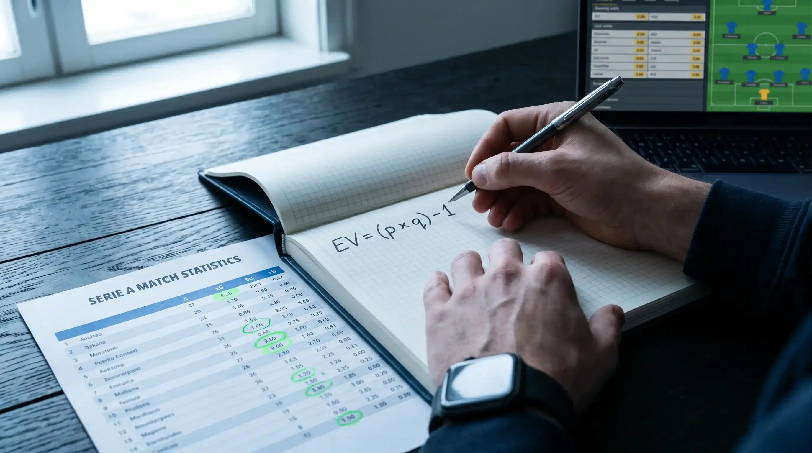 Documento con formula Expected Value per scommesse calcio e calcolo edge