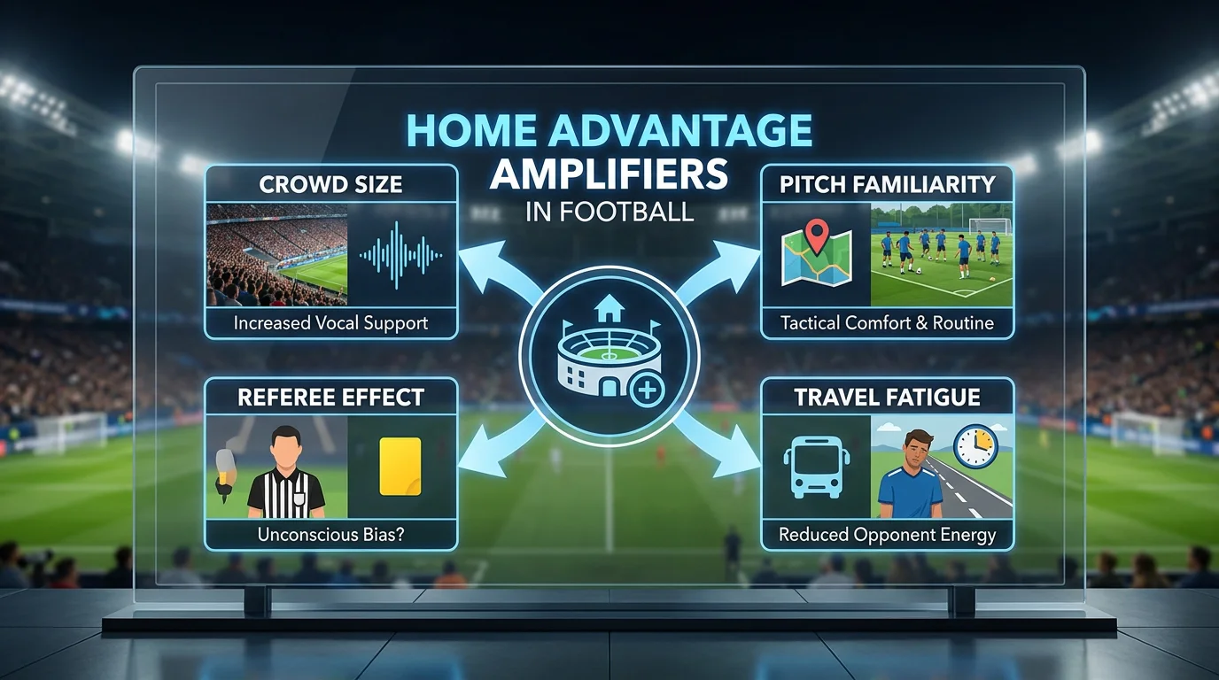 Schema delle variabili che amplificano o riducono il vantaggio del campo nelle scommesse calcio